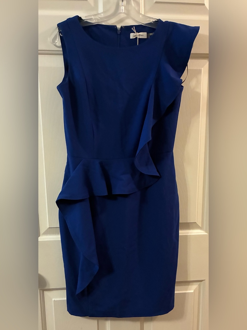 Calvin Klein Royal Blue Ruffle Sheath Dress